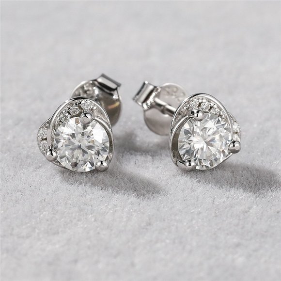 Certified 1ct. t.w. Moissanite Diamond Heart Halo Stud Earrings NEW - Picture 2 of 11